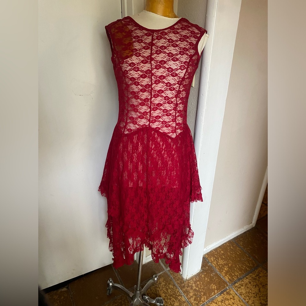 Red nylon stretch lace size large dress.